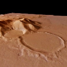 Vue en perspective d'une structure prsentant des traces d'un glacier, sur Mars, prise par Mars Express. Source : ESA/DLR/FU Berlin (G. Neukum)